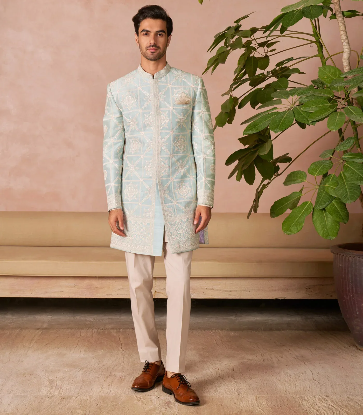 Baroque Geometric Sherwani Set by Anushree Reddy