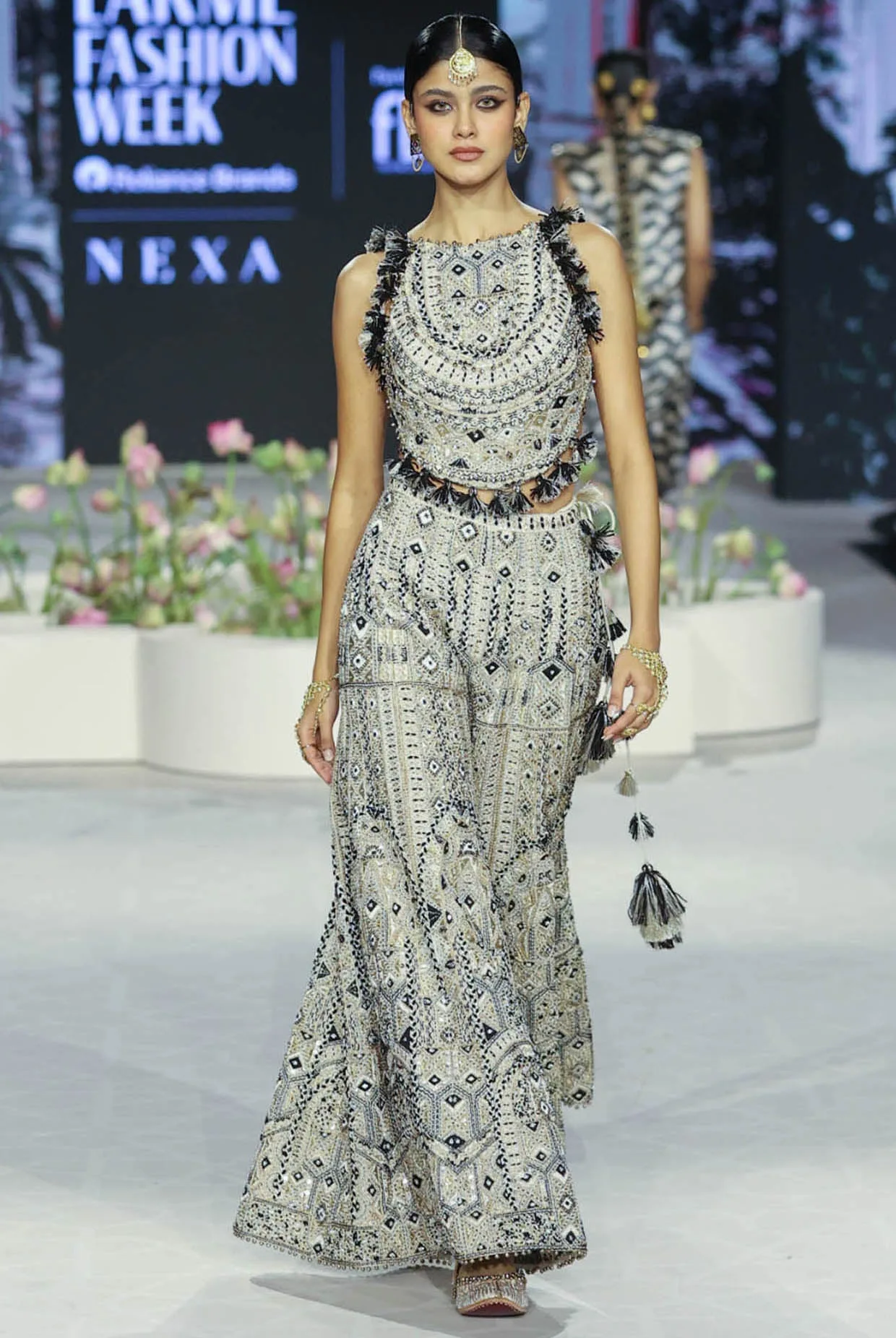 Off White Embroidered Back Tie-Up Choli and Sharara by Payal Singhal