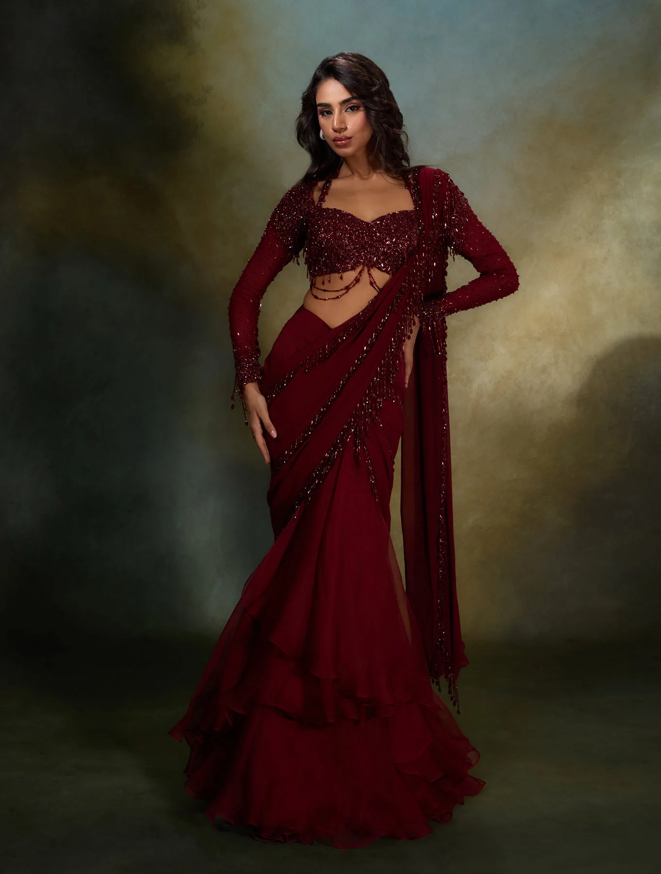 Blair by Shloka Khialani, ruby lehenga