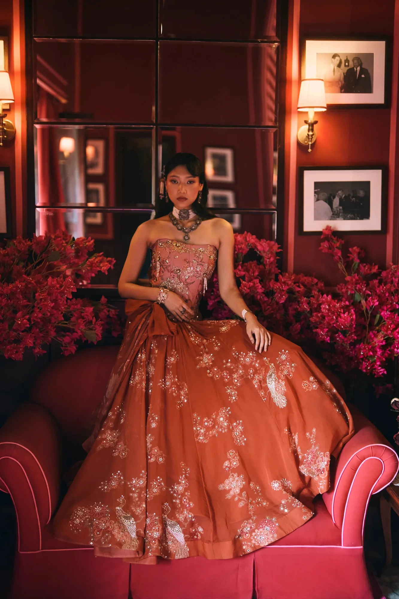 Delilah Lehenga Set by Paulmi And Harsh in rust, view 4