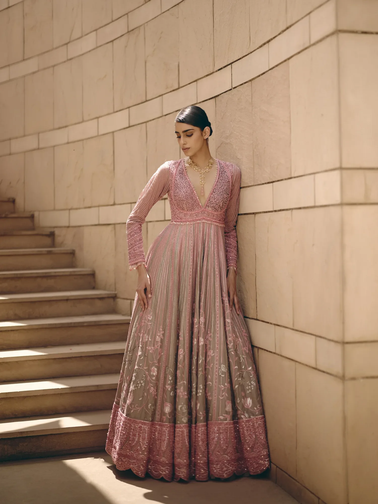 Mirea Flared Pink Anarkali by Payal Keyal