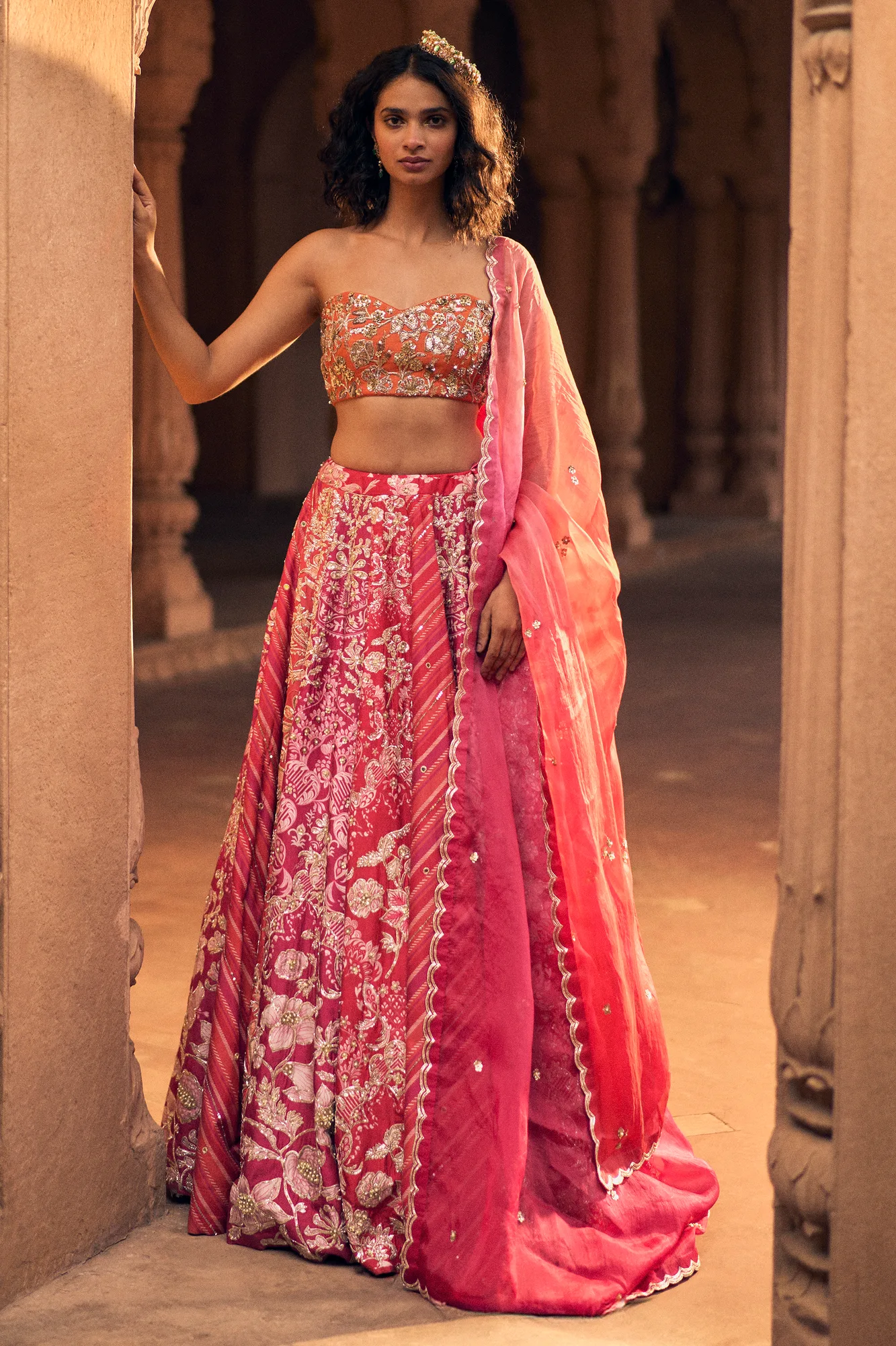 Ava Lehenga Set by Paulmi And Harsh in pink