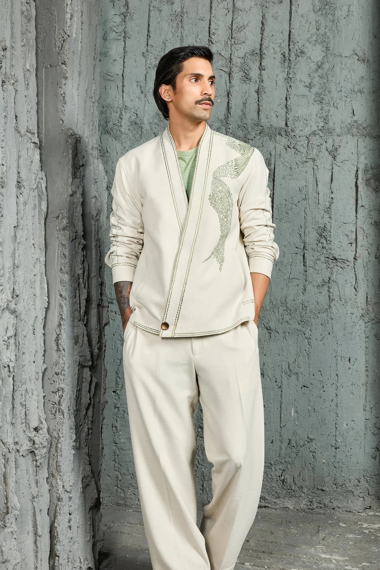 Ice Grey Abstract Spiral Shacket Set by Sarab Khanijou