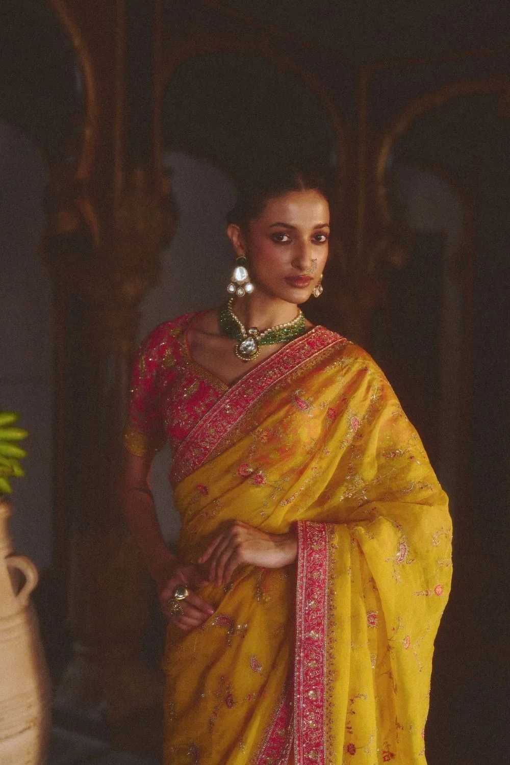 Charuvi Saree by Jigar Mali in yellow, view 3