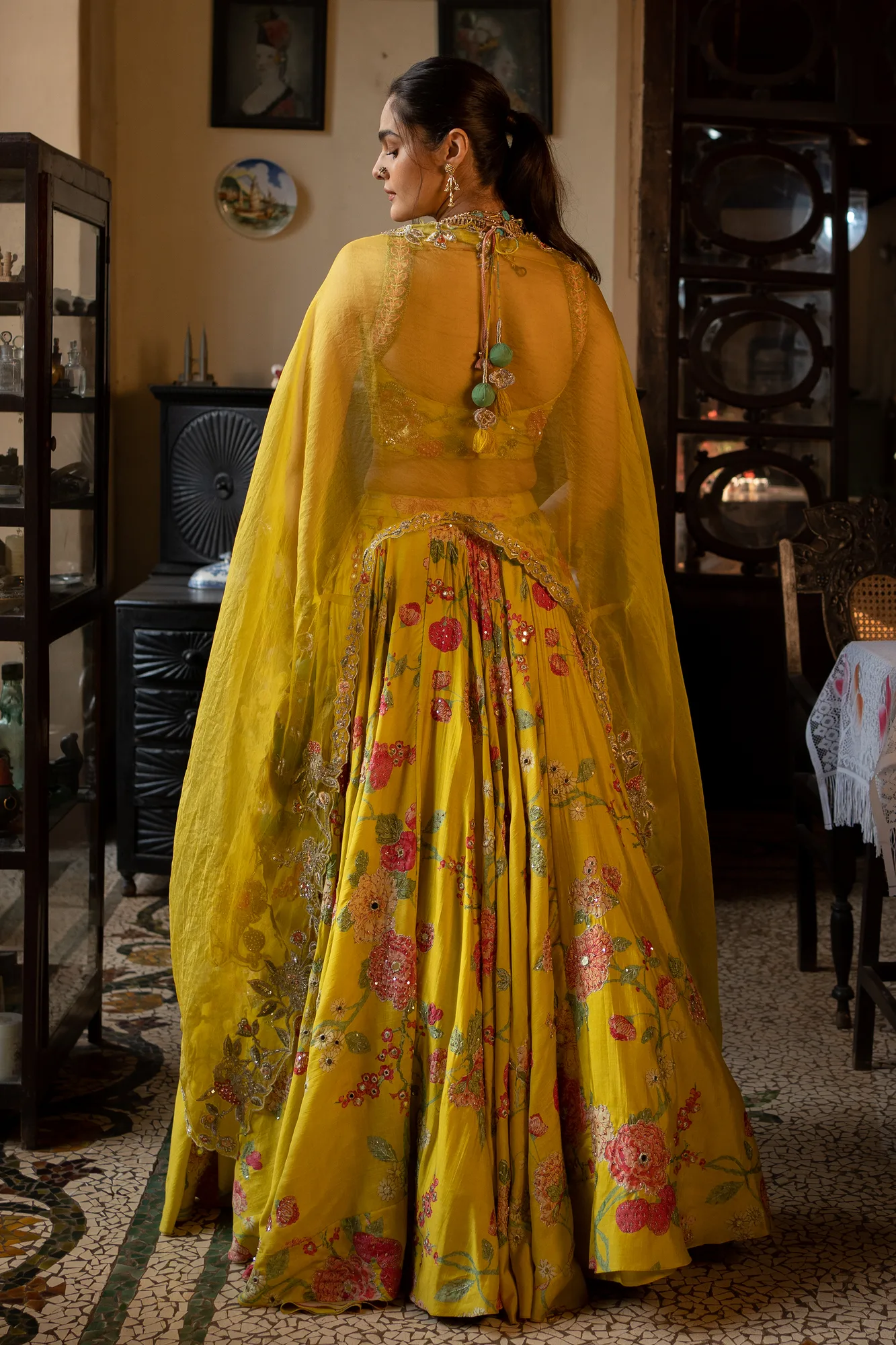 Inaaya Lehenga Set by Paulmi And Harsh in lime, view 2