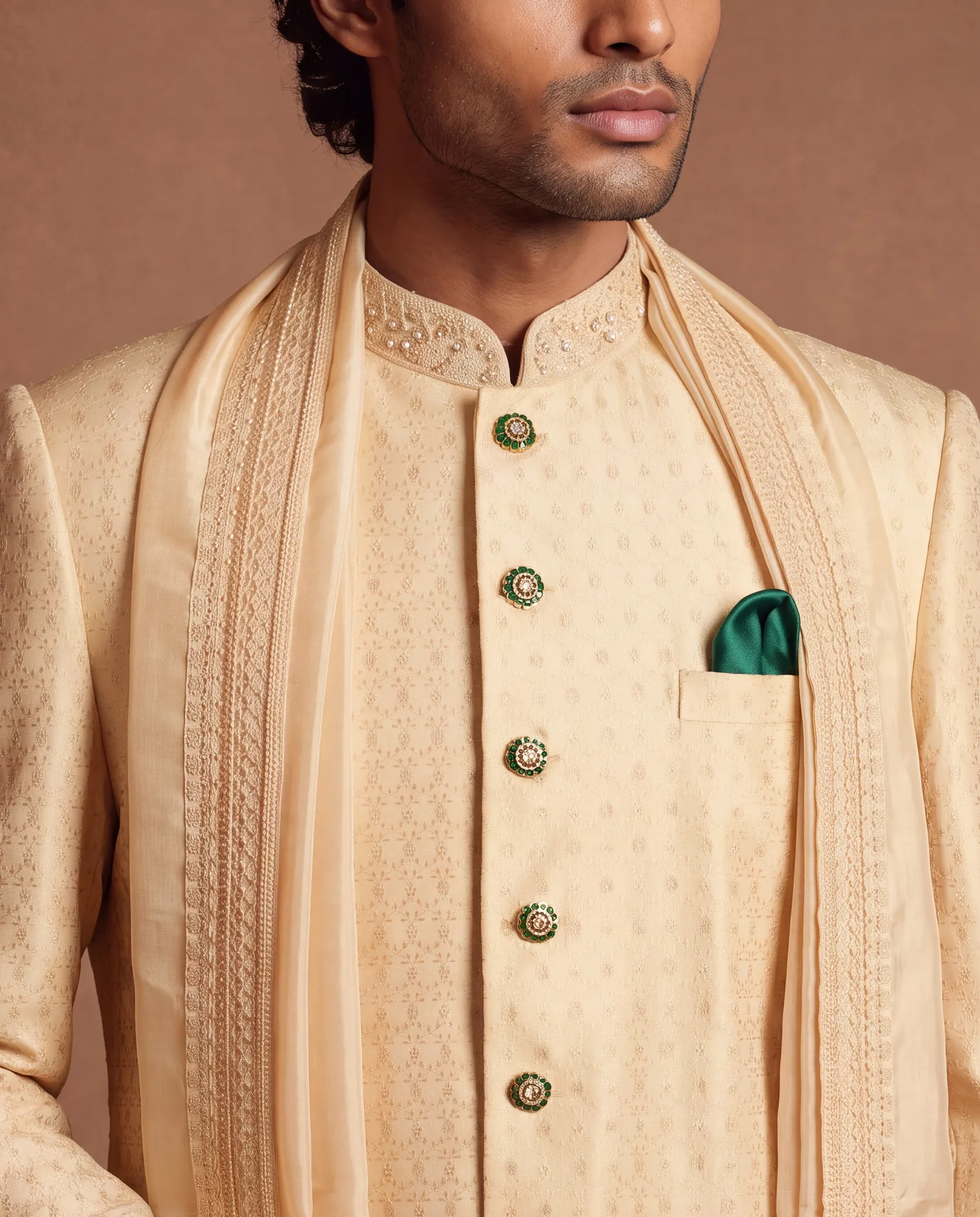 Regalia Sherwani Set by Dolly J, ivory kurta, view 2