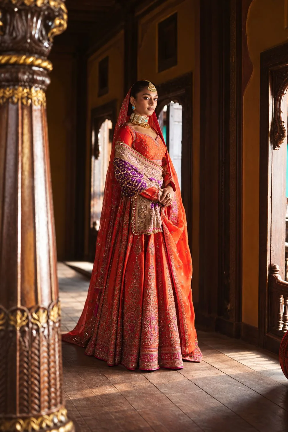 Udaya Lehenga Set by Jigar Mali in orange, view 4