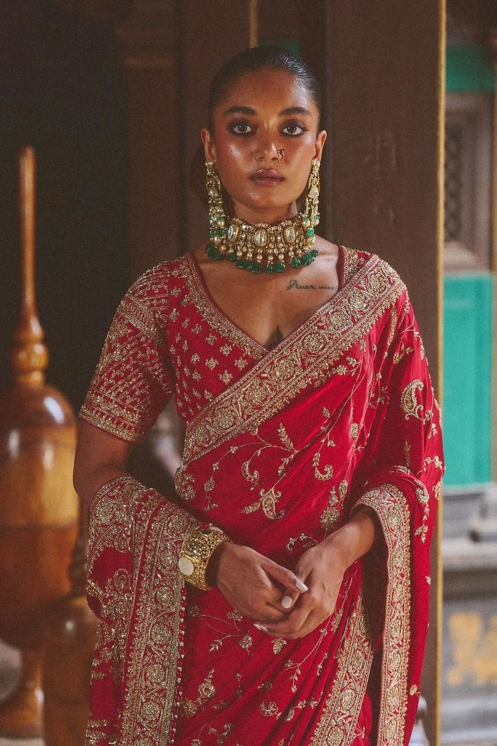 Kiran Saree by Jigar Mali in red, view 4