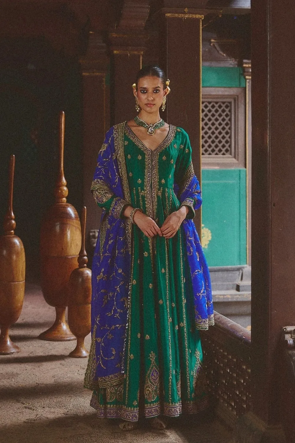 Chaitra Jacket Set by Jigar Mali in green