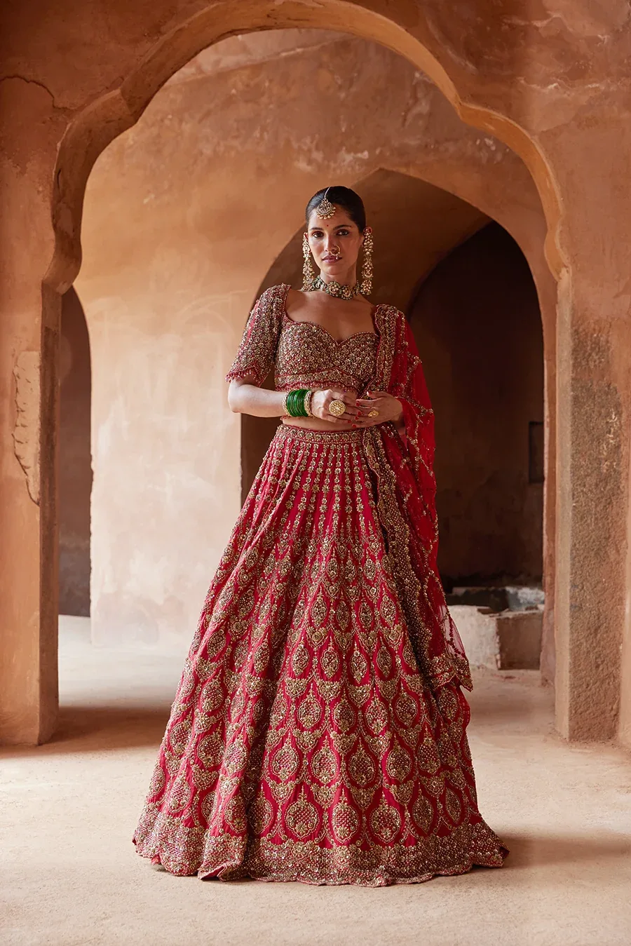 Deep Red Nagma Lehenga by Nitika Gujral