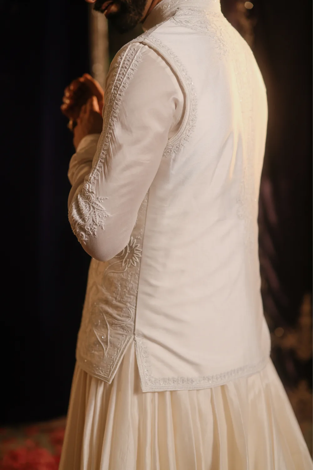 Kamal Jacket Set by Jigar Mali in ivory, view 3