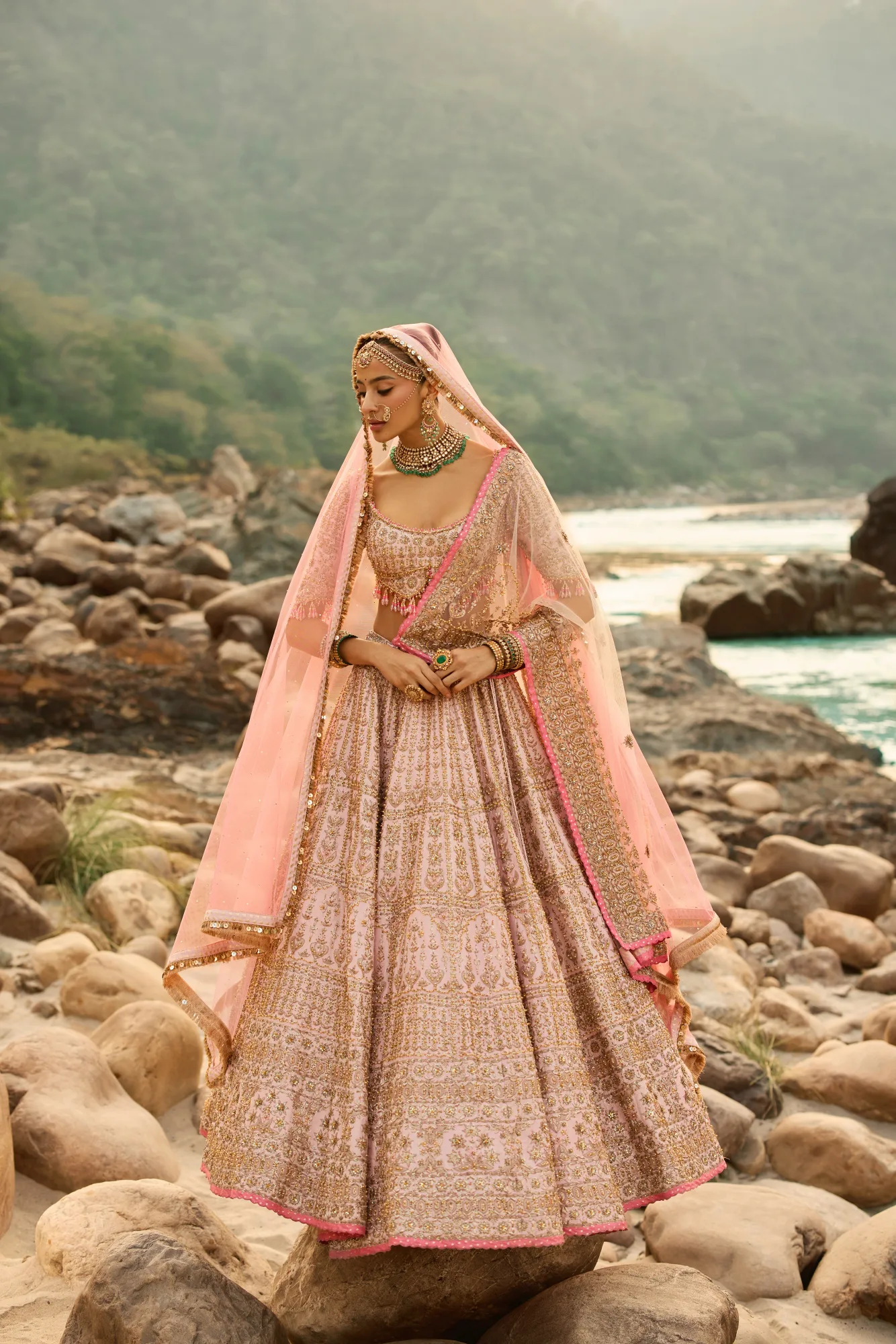 Blush Pink Vintage Lehenga by Nitika Gujral