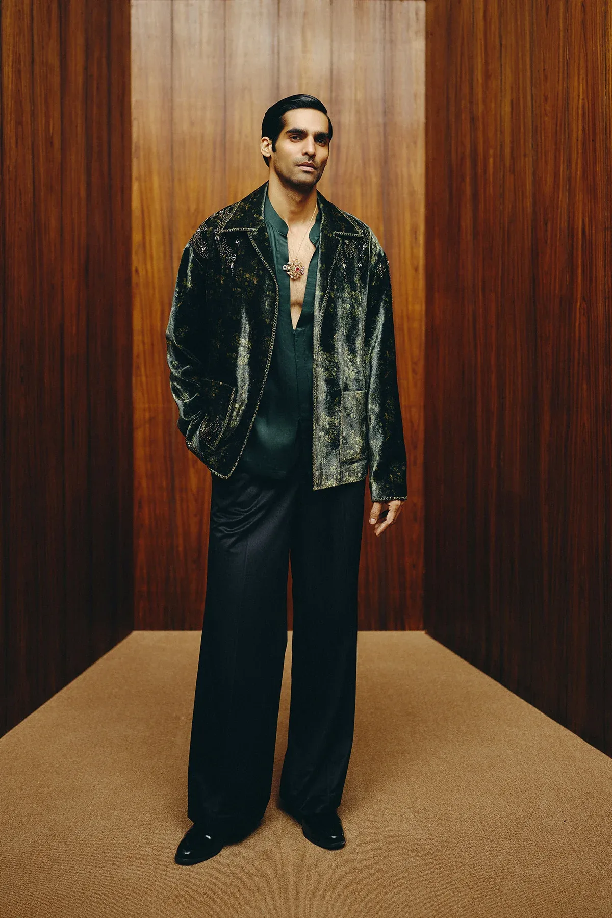Viridian Dusk Open Jacket, Shirt and Trouser set by Dolly J