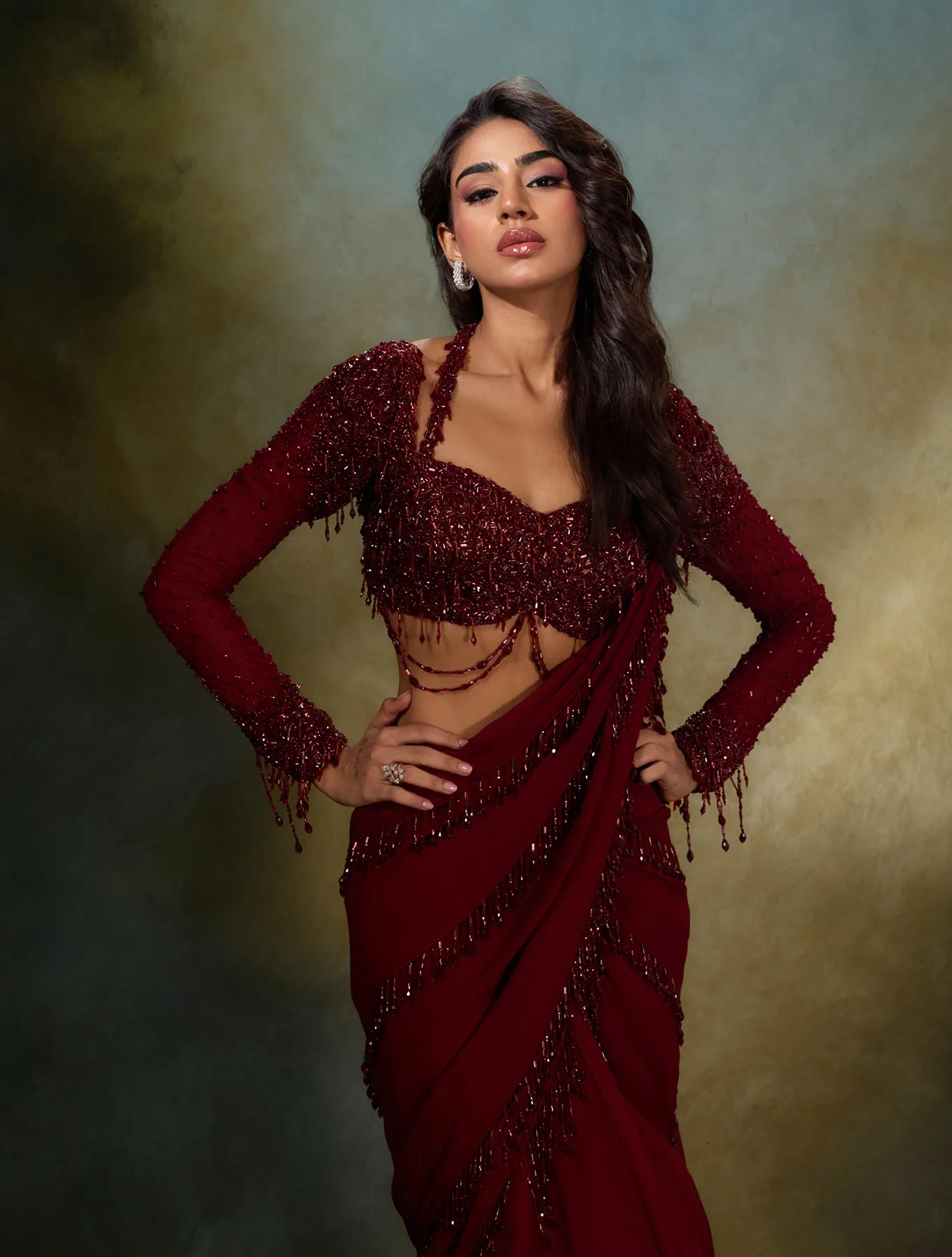 Blair by Shloka Khialani, ruby lehenga, view 2
