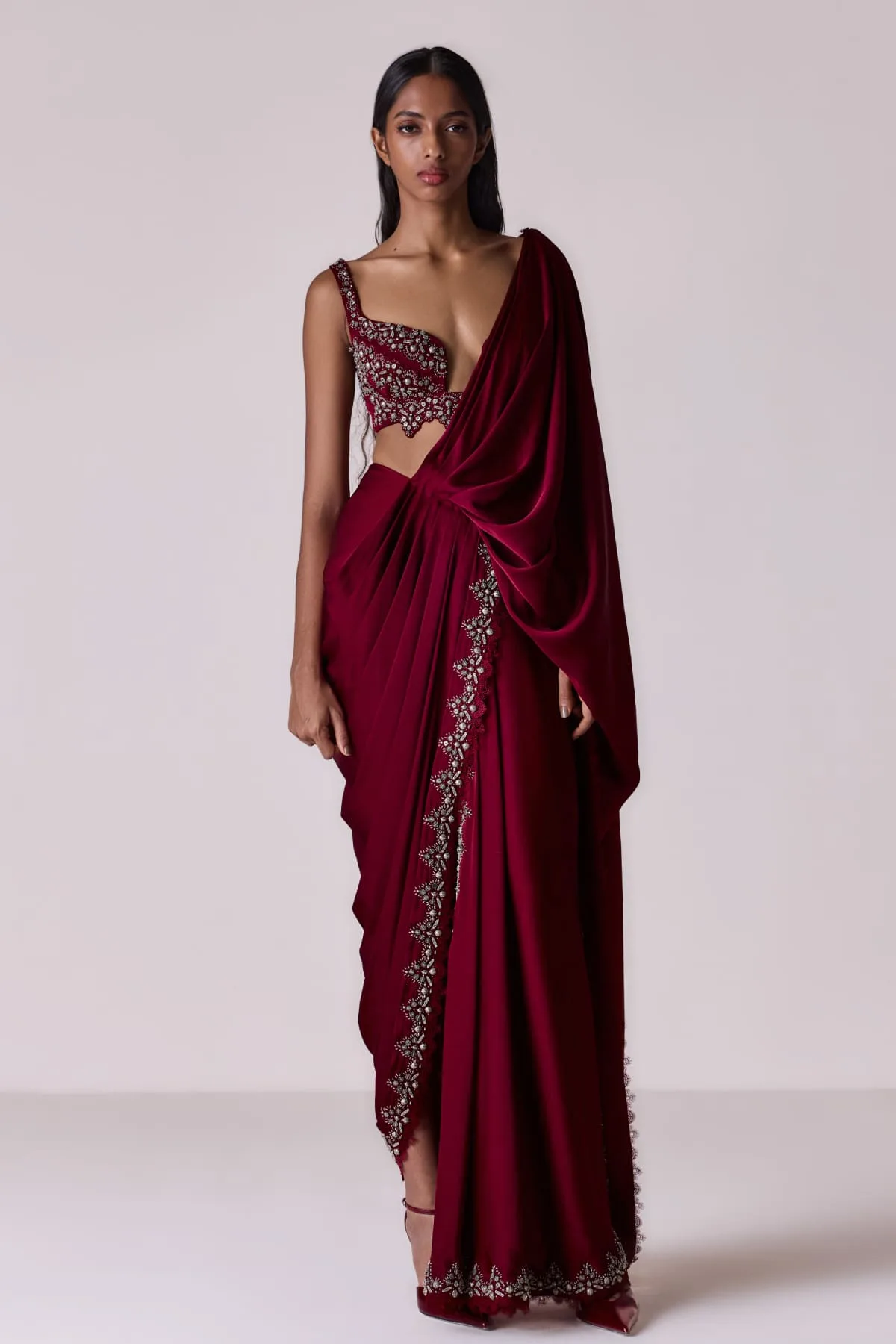 Clap Two by Qbik, maroon sari