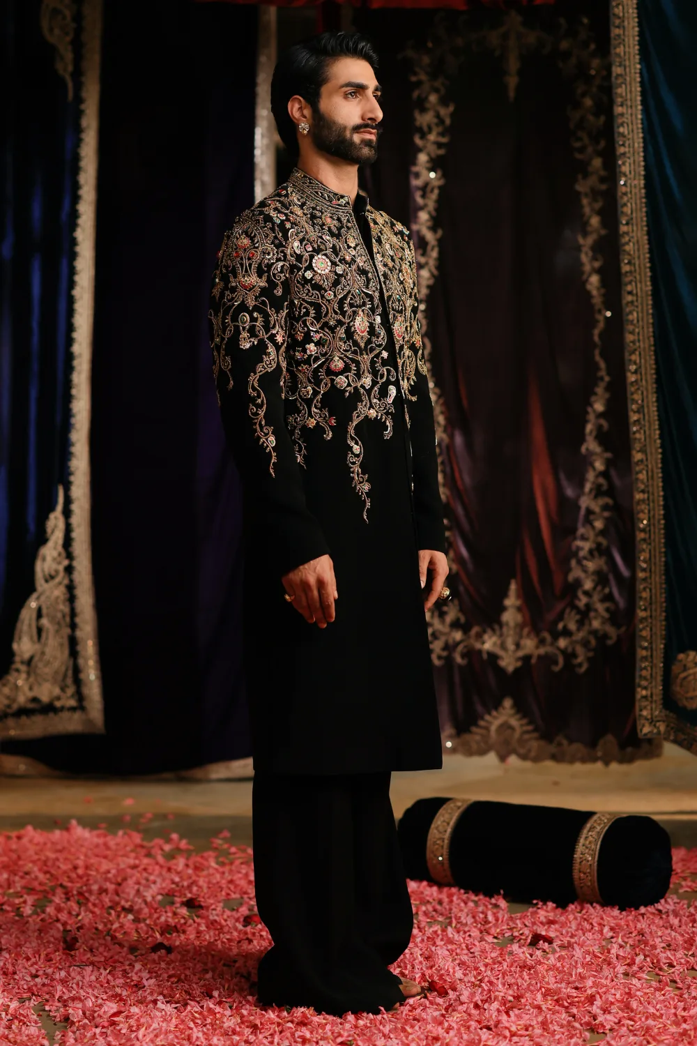 Kashif Sherwani by Jigar Mali in black, view 3
