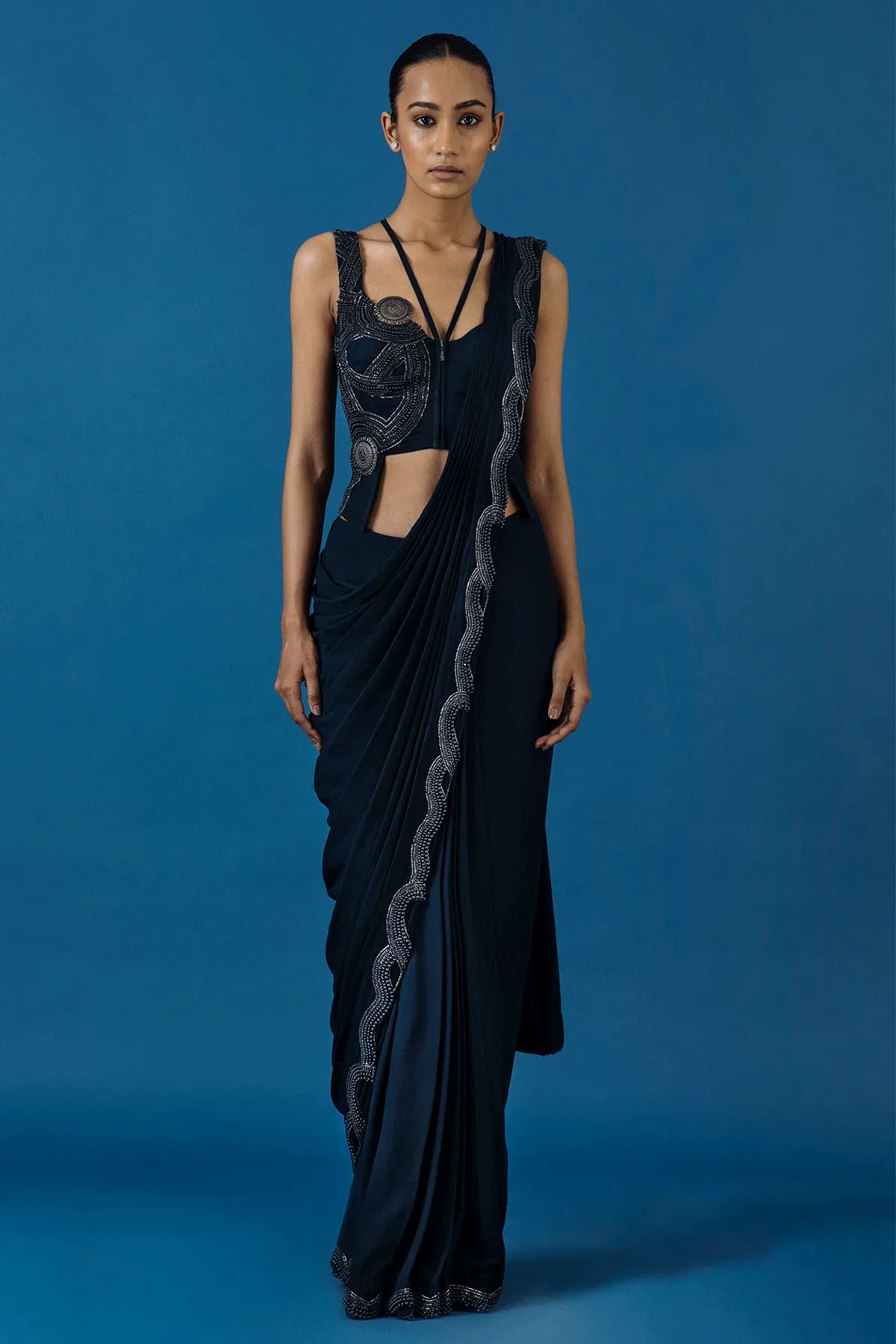 Blue Waves Saree by Qbik