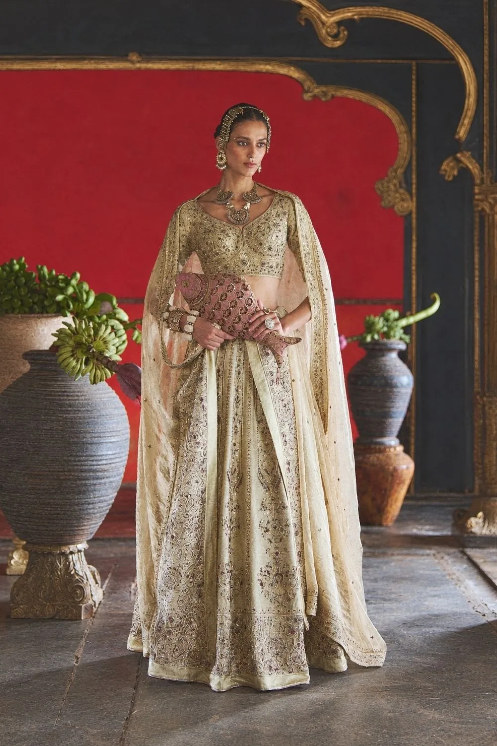 Tejasvi Lehenga Set by Jigar Mali in beige