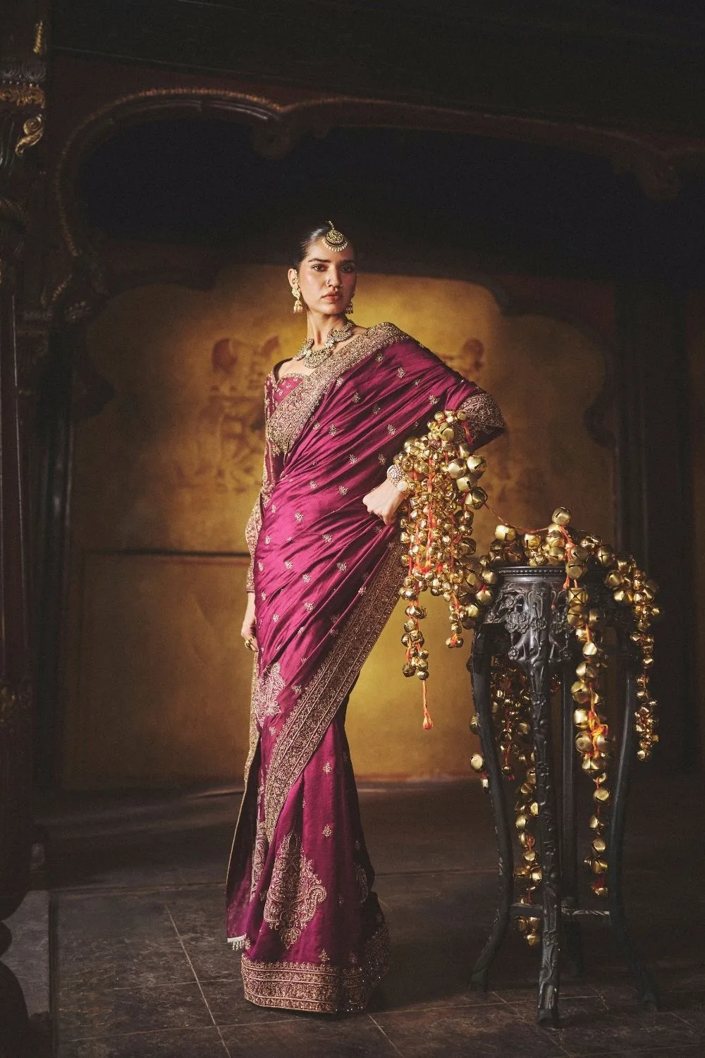 Prabha Silk Saree by Jigar Mali in wine, view 3