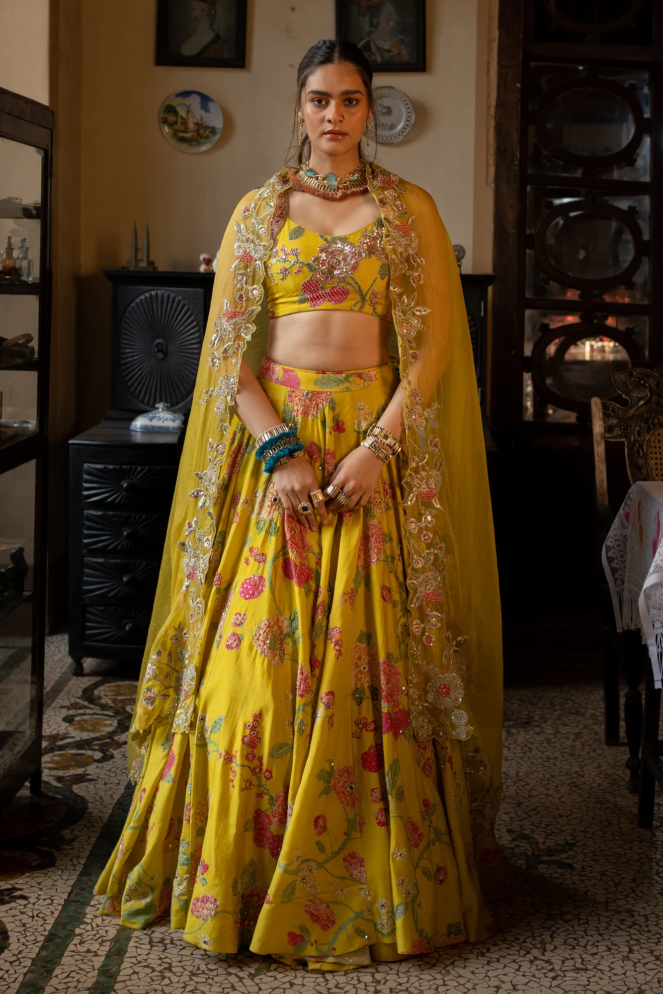 Inaaya Lehenga Set by Paulmi And Harsh in lime