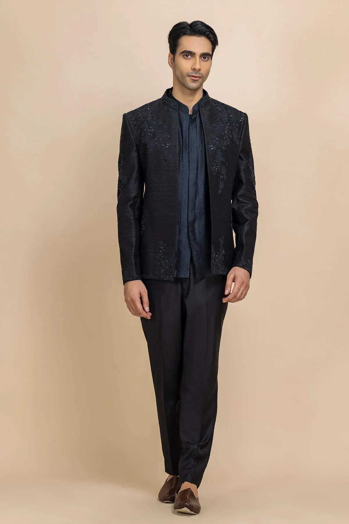 Siyahi Short Open Jacket & Kurta-Pant Set by Dolly J