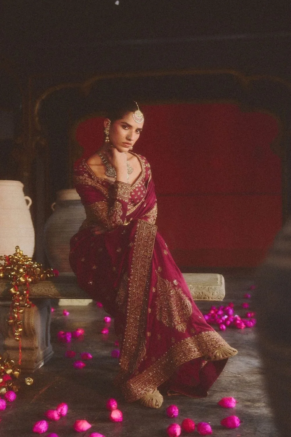 Prabha Silk Saree by Jigar Mali in wine, view 2