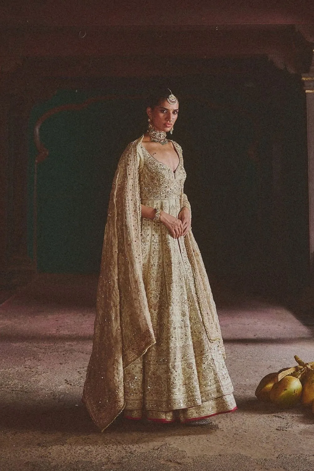 Tarangini Jacket Set by Jigar Mali in beige, view 3