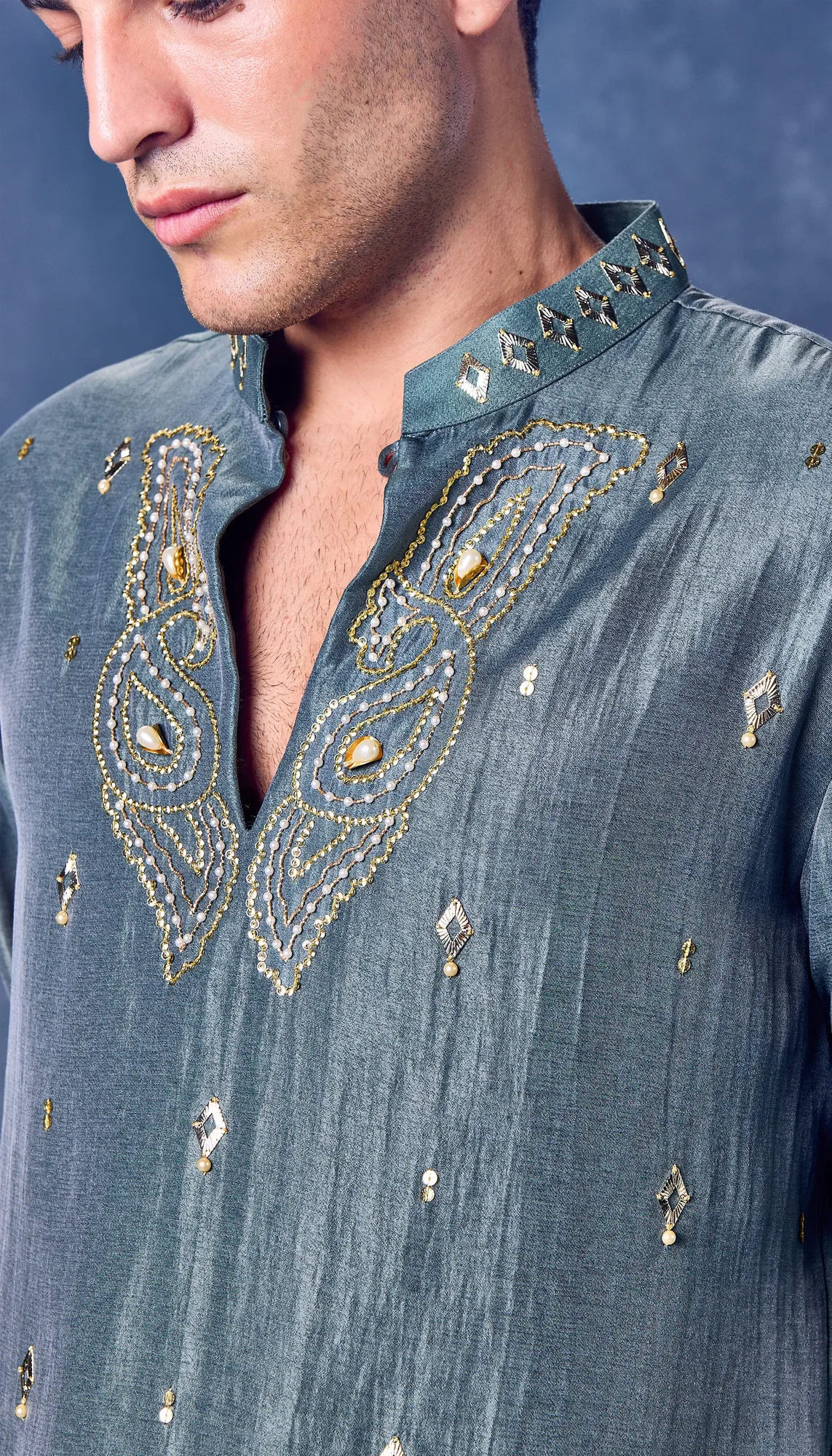 Verdigris - Kurta Set by Papa Don't Preach in green, view 4