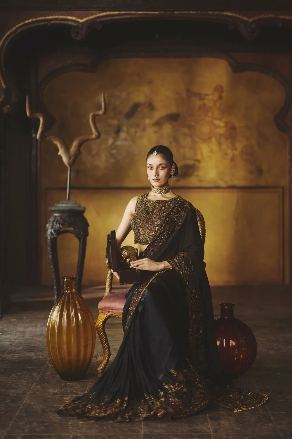 Kalindi Saree by Jigar Mali in black, view 2