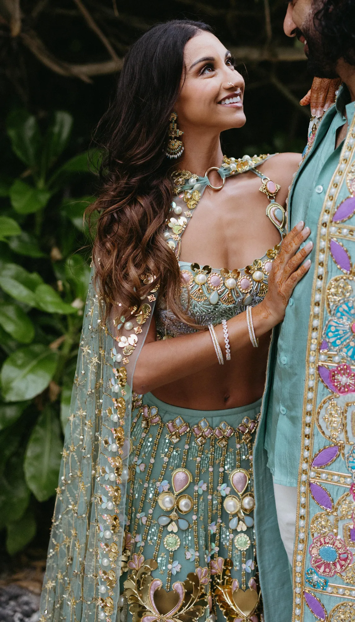 Alexandra in Celeste - Teal Lotus Lehenga Set by Papa Don't Preach
