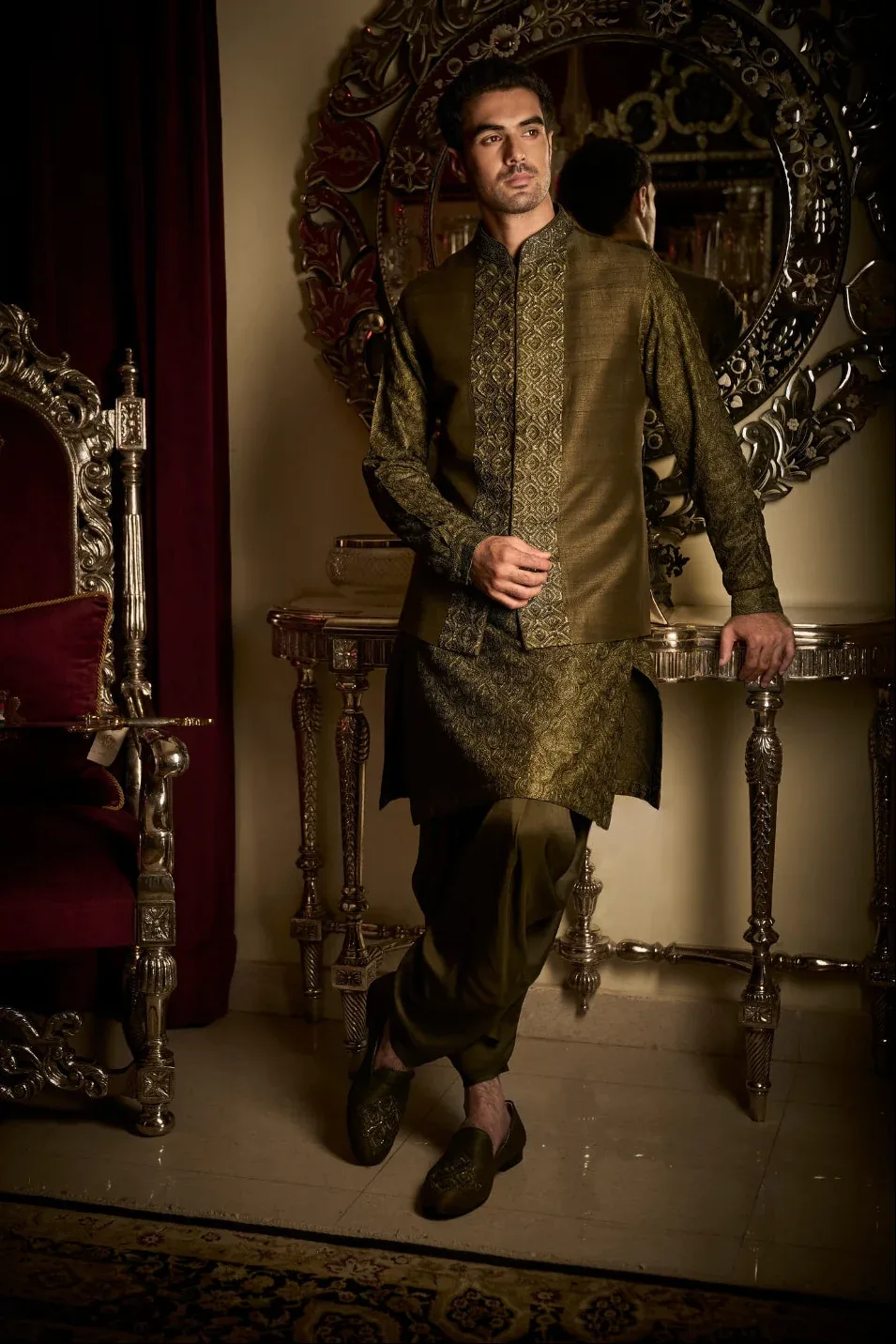 Military Green Bundi Set by Seema Gujral