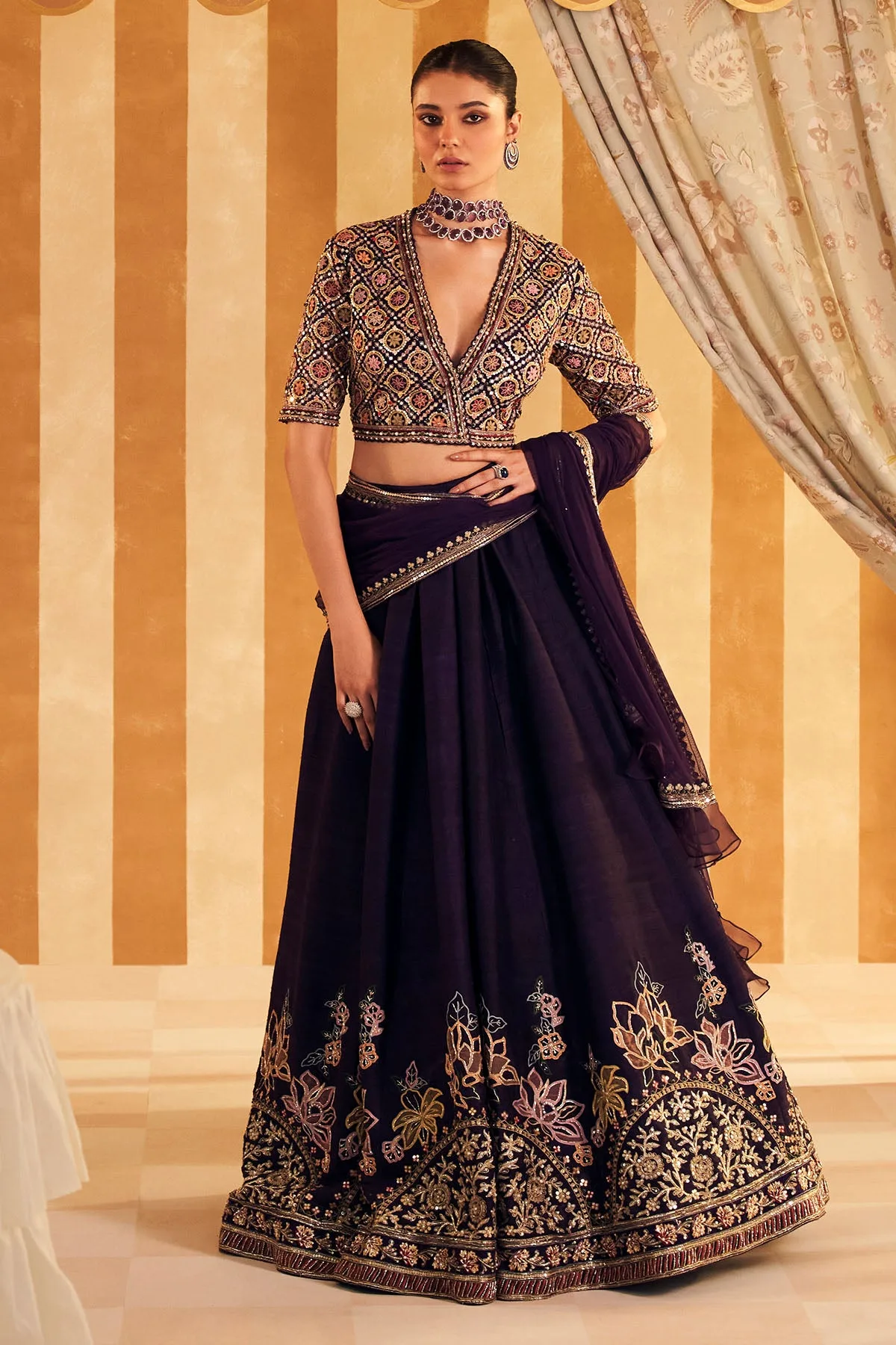 Qaruna Lehenga set by Ridhi Mehra in purple