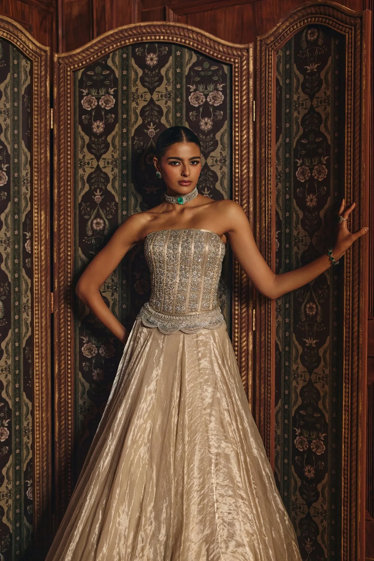 Mahika by Mahima Mahajan, silver lehenga, view 4