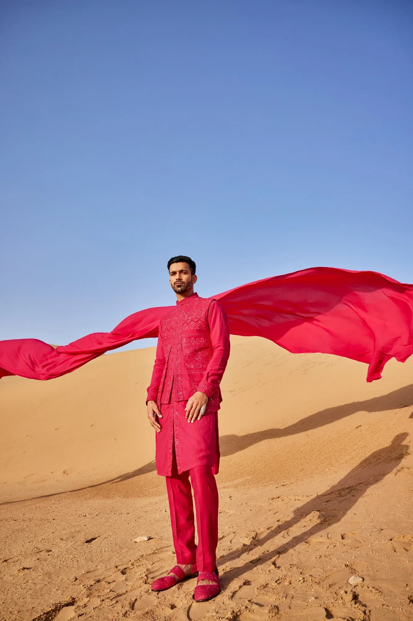 Hot Pink Front Open Style Waistcoat Set by Sarab Khanijou