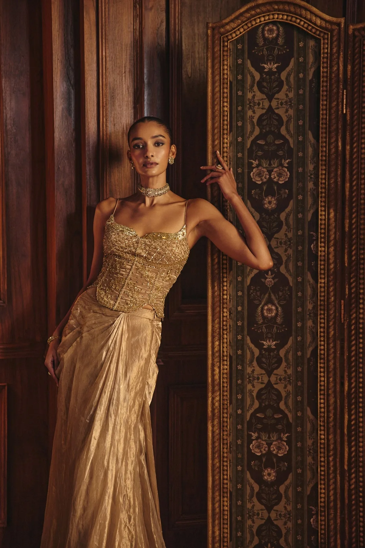 Rubaa by Mahima Mahajan, nude skirt set, view 3
