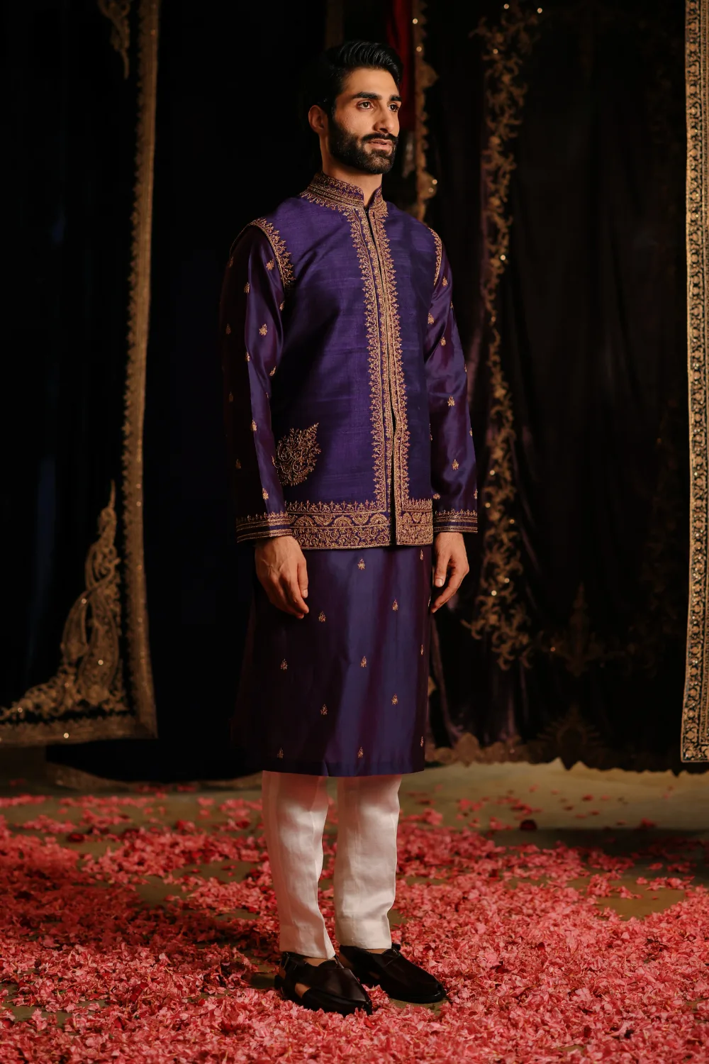 Rayan Jacket Set by Jigar Mali in purple, view 2