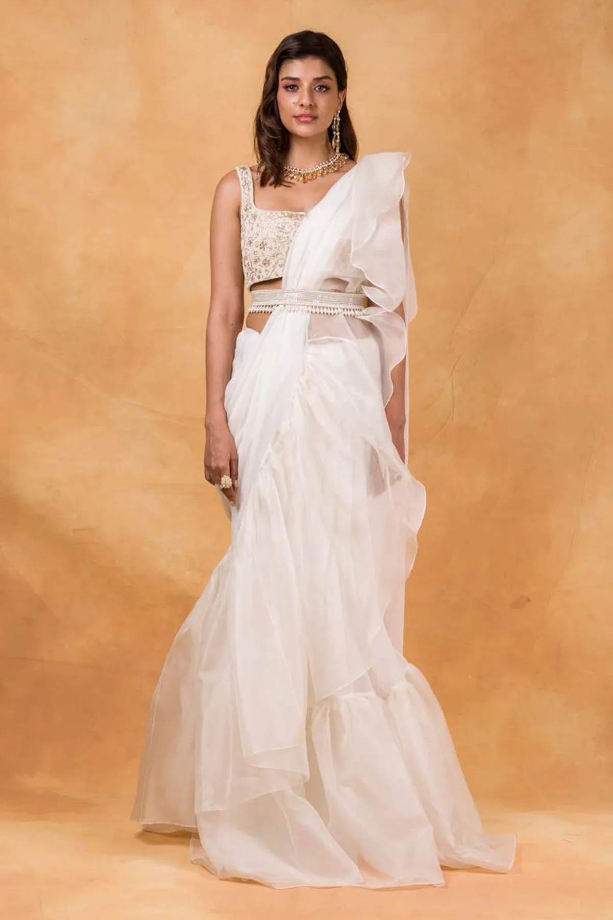 Asma by Ridhi Mehra, ivory sari