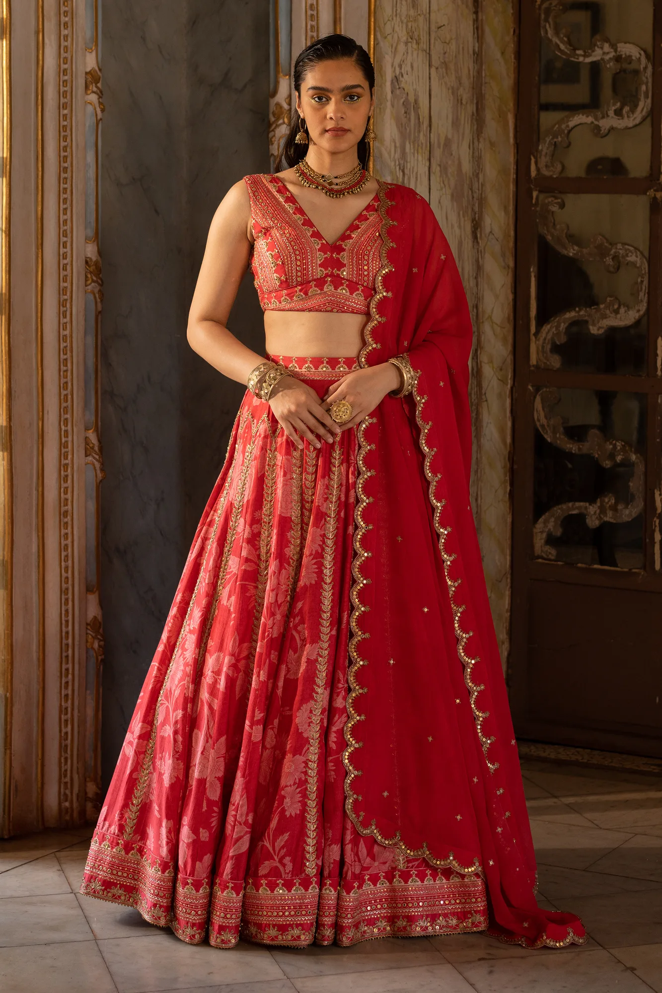 Eyana Lehenga Set by Paulmi And Harsh in red