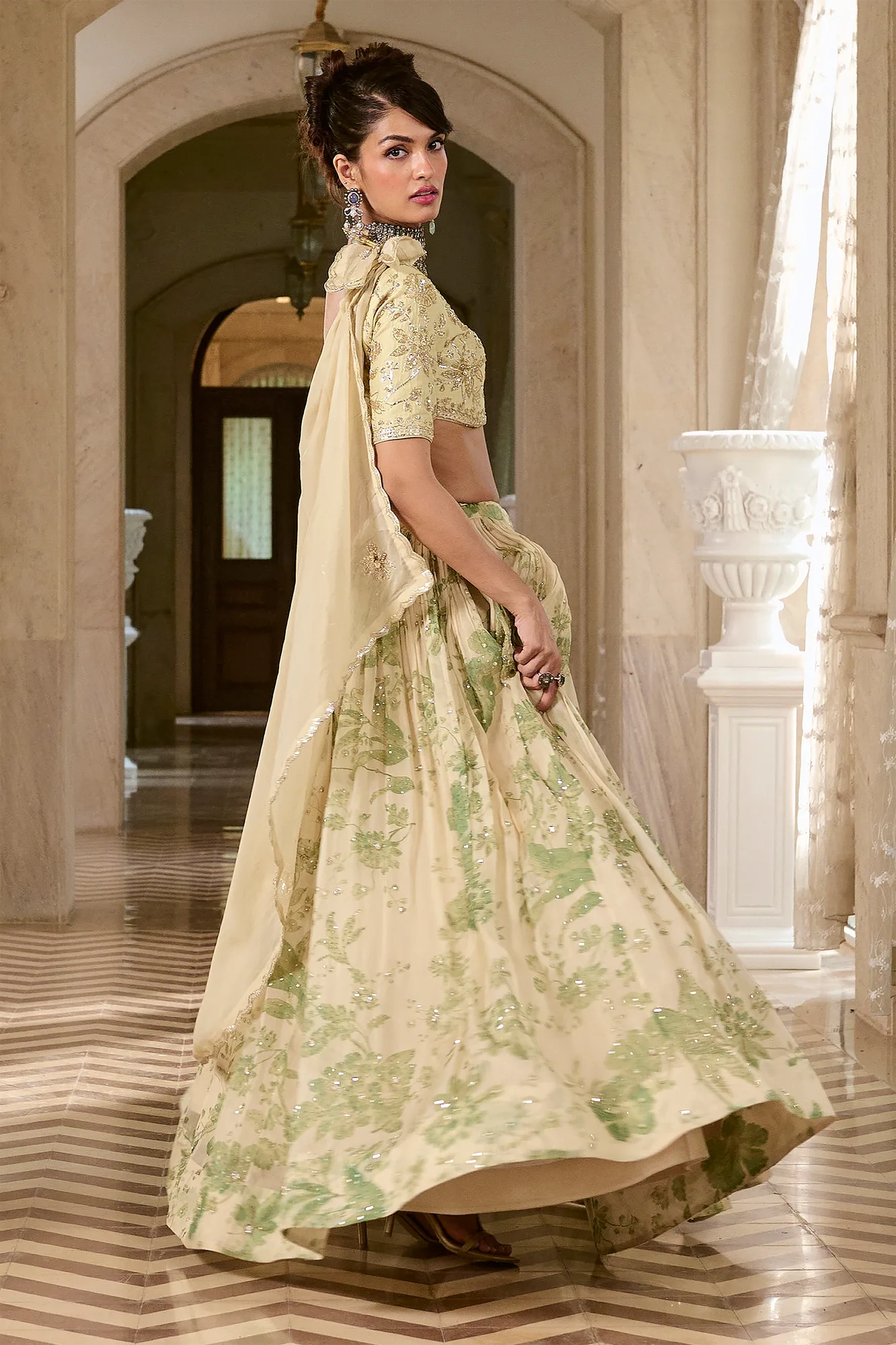 Emiko Lehenga Set by Paulmi And Harsh in ivory, view 3