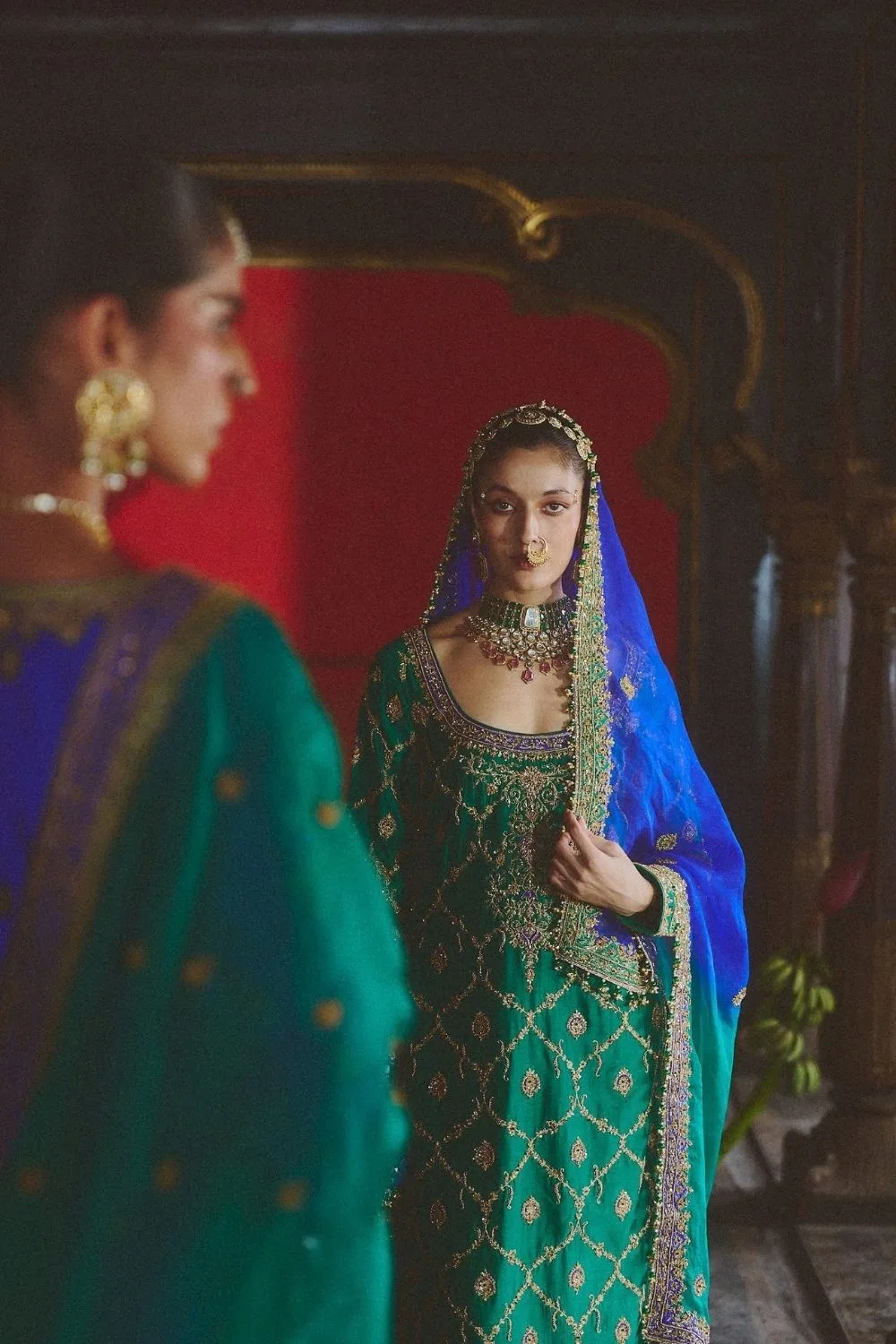 Pratham Suit Set by Jigar Mali in green, view 4