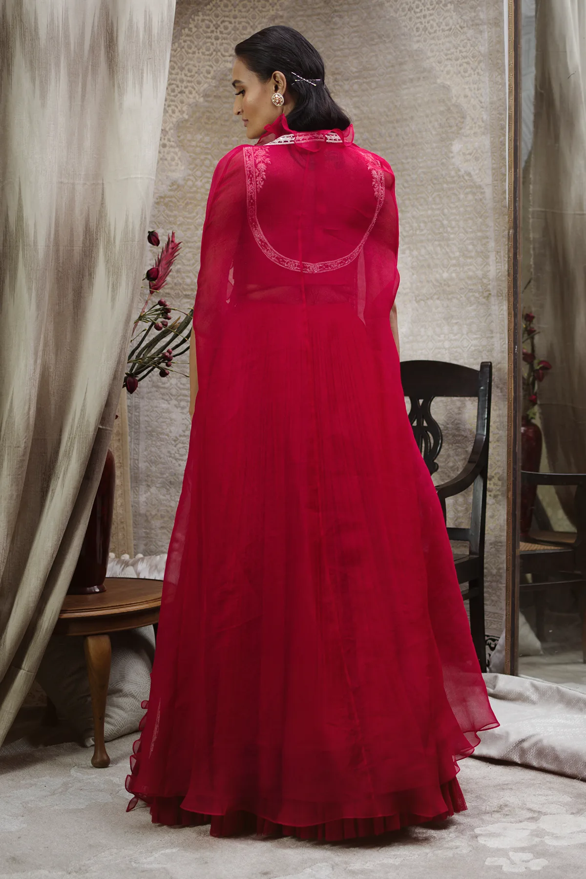 Aaila by Ridhi Mehra, red lehenga, view 3
