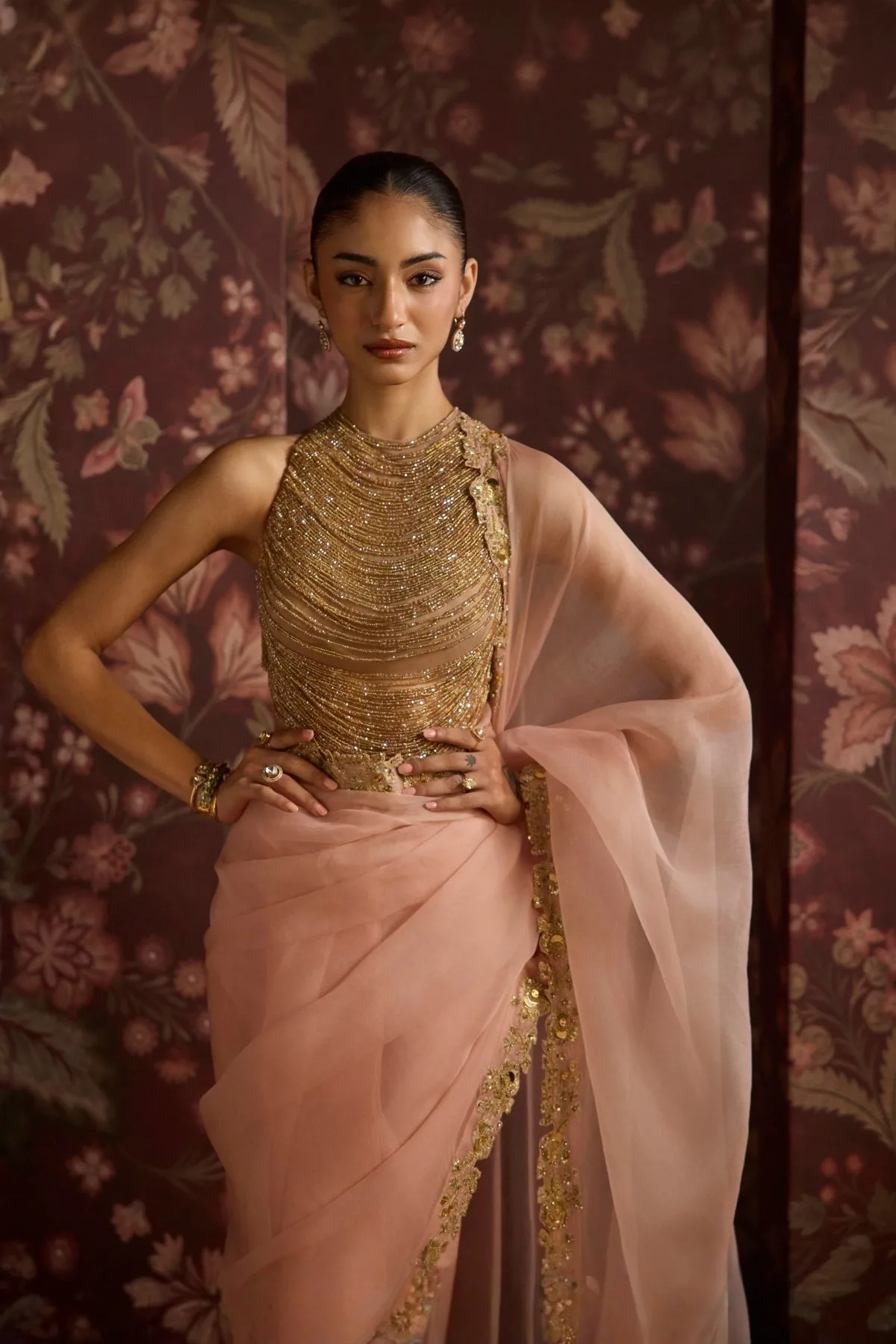Habiba by Mahima Mahajan, blush sari, view 3