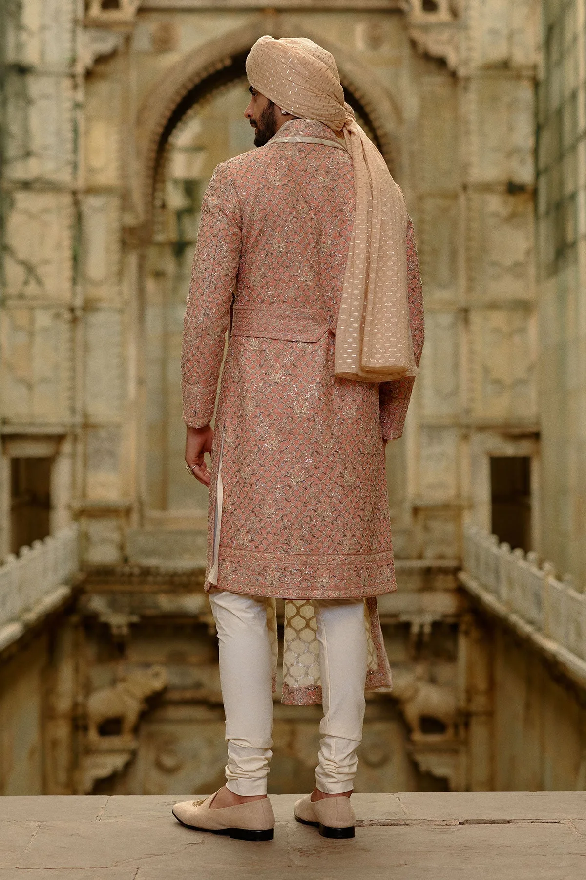 Pink Matka Silk Sherwani Set by Nitika Gujral, view 2
