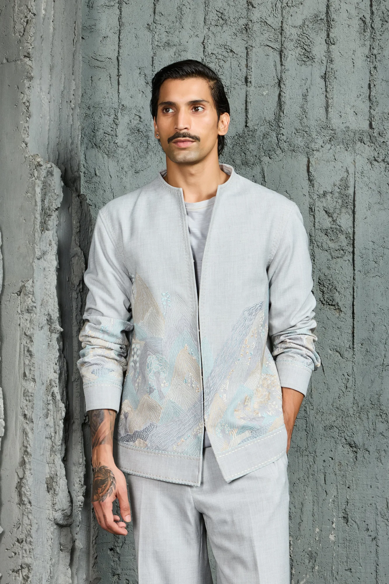 Powder Blue Mount-Ridge Shacket Set by Sarab Khanijou