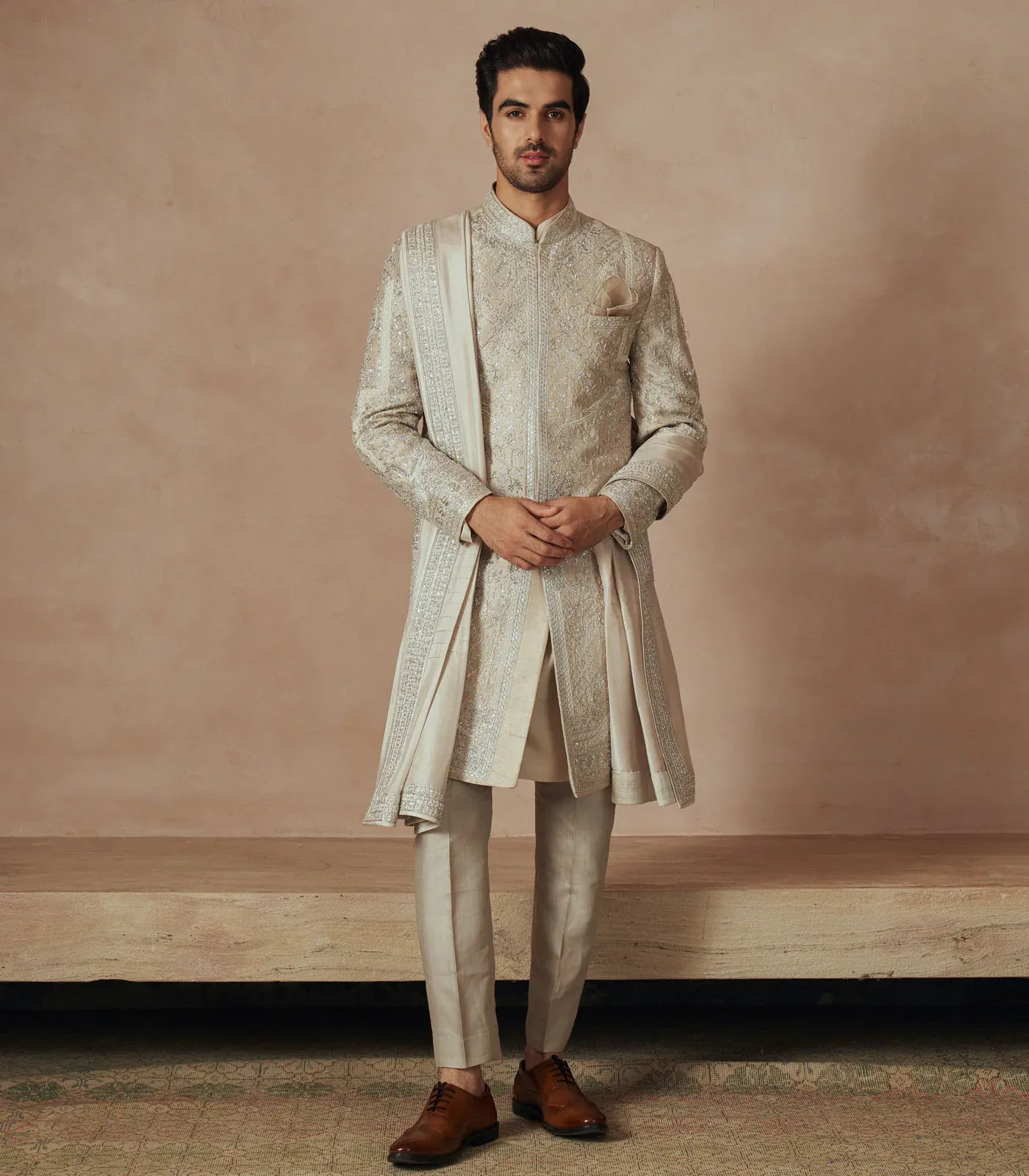 Ivory Sherwani Set by Anushree Reddy