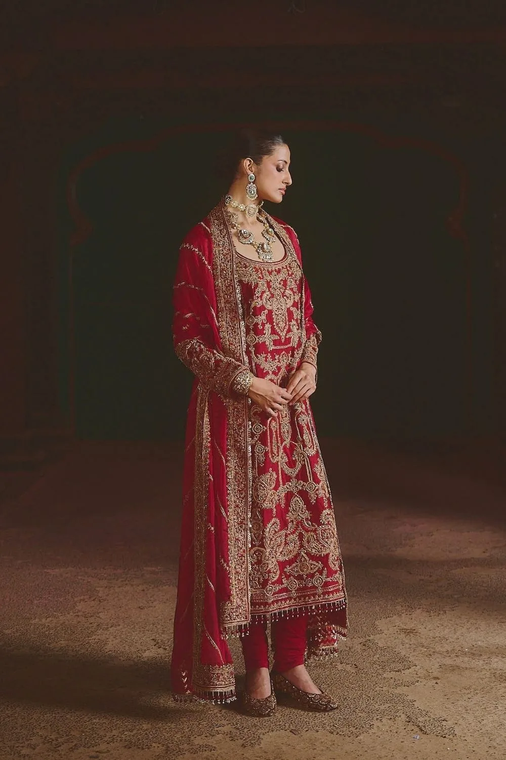 Sindoori Kurta Set by Jigar Mali in maroon, view 4