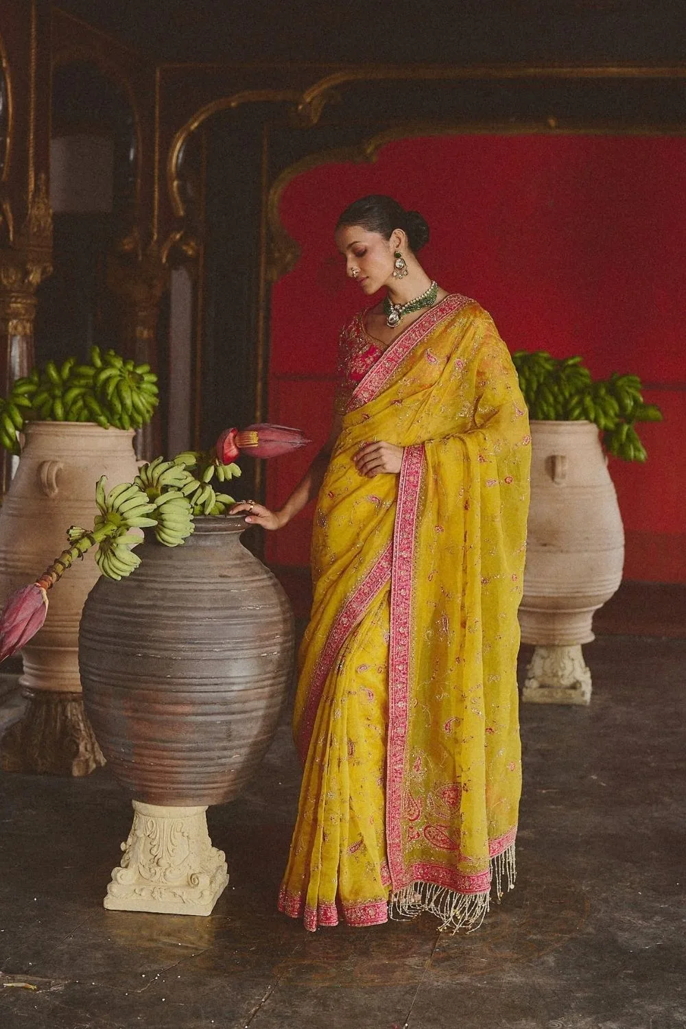 Charuvi Saree by Jigar Mali in yellow, view 4