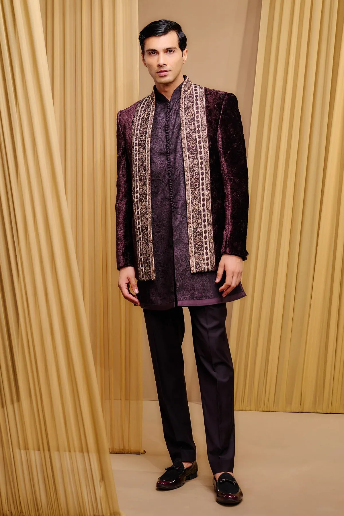 Otherworldly Front Open Floral Bandgala Set by Tarun Tahiliani