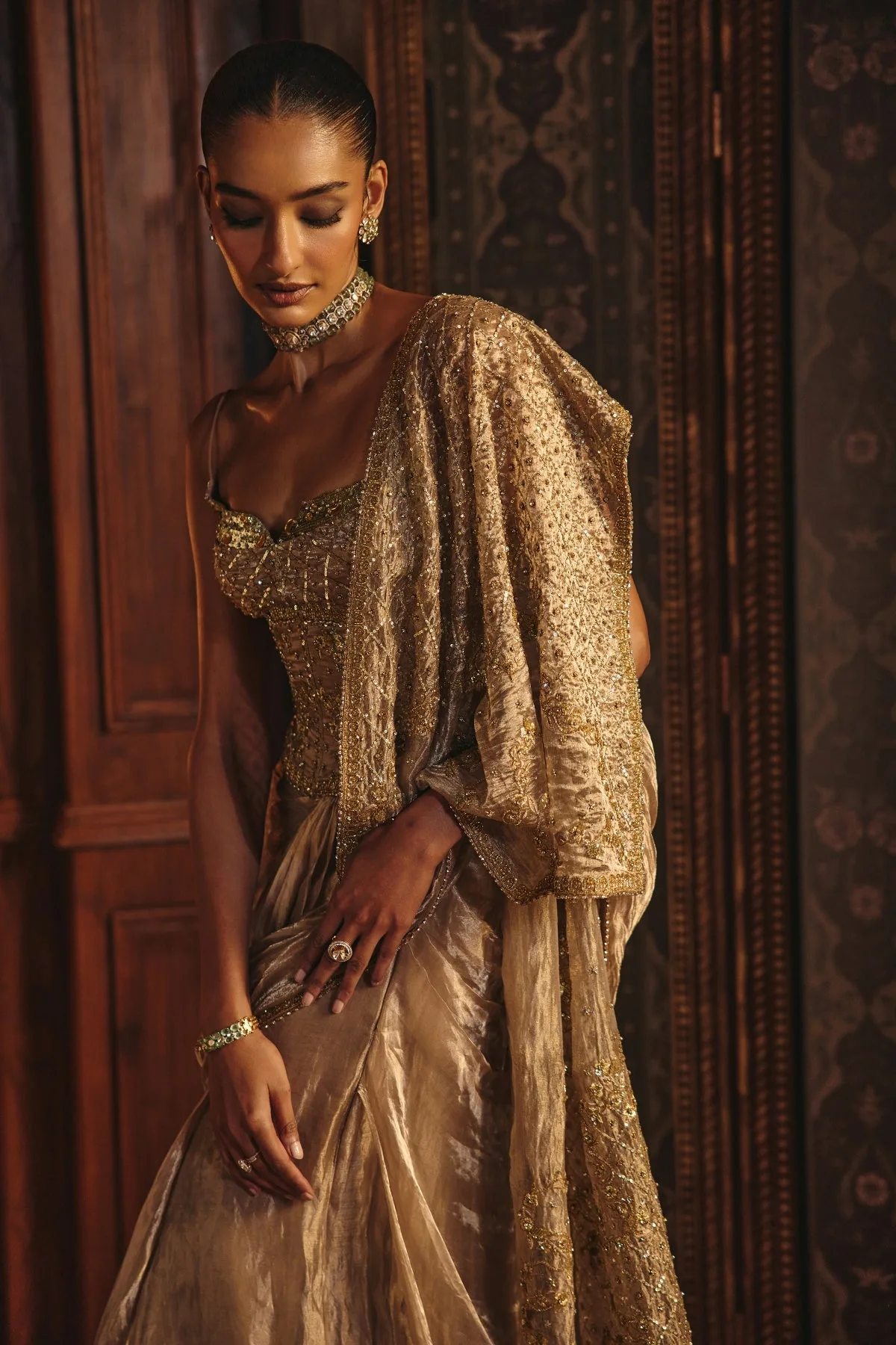 Rubaa by Mahima Mahajan, nude skirt set, view 4