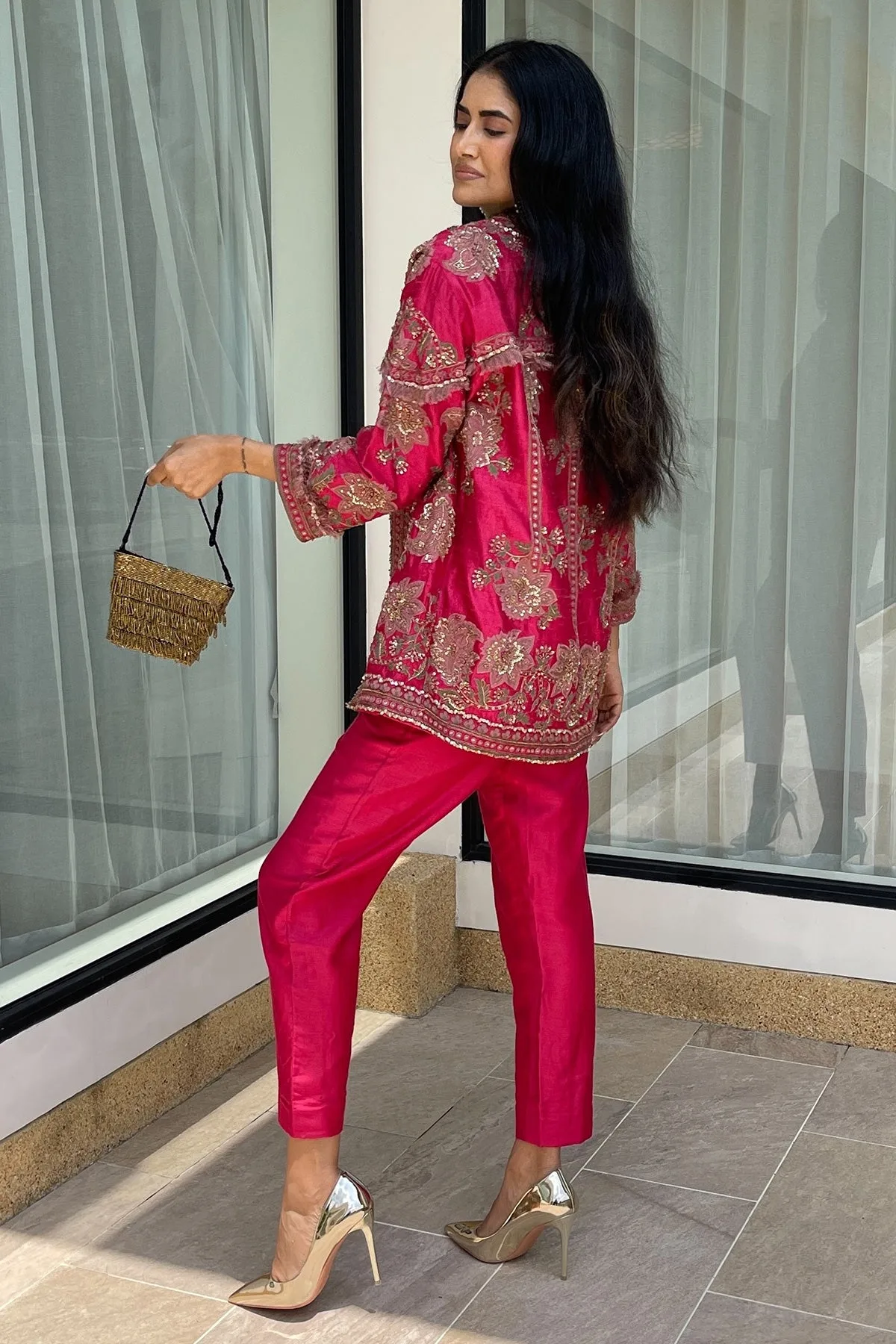 Alisha Pekha in Ozella by Ridhi Mehra, red palazzo set, view 3